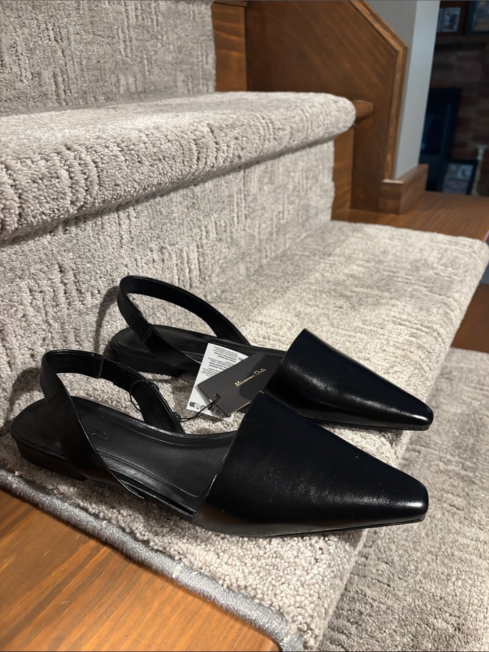 Massimo Dutti Black Pointed Slingback Flats - Classic Women Shoes size 8